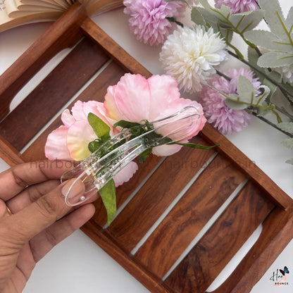 Elegant Twin Peony Curved Clip - Large