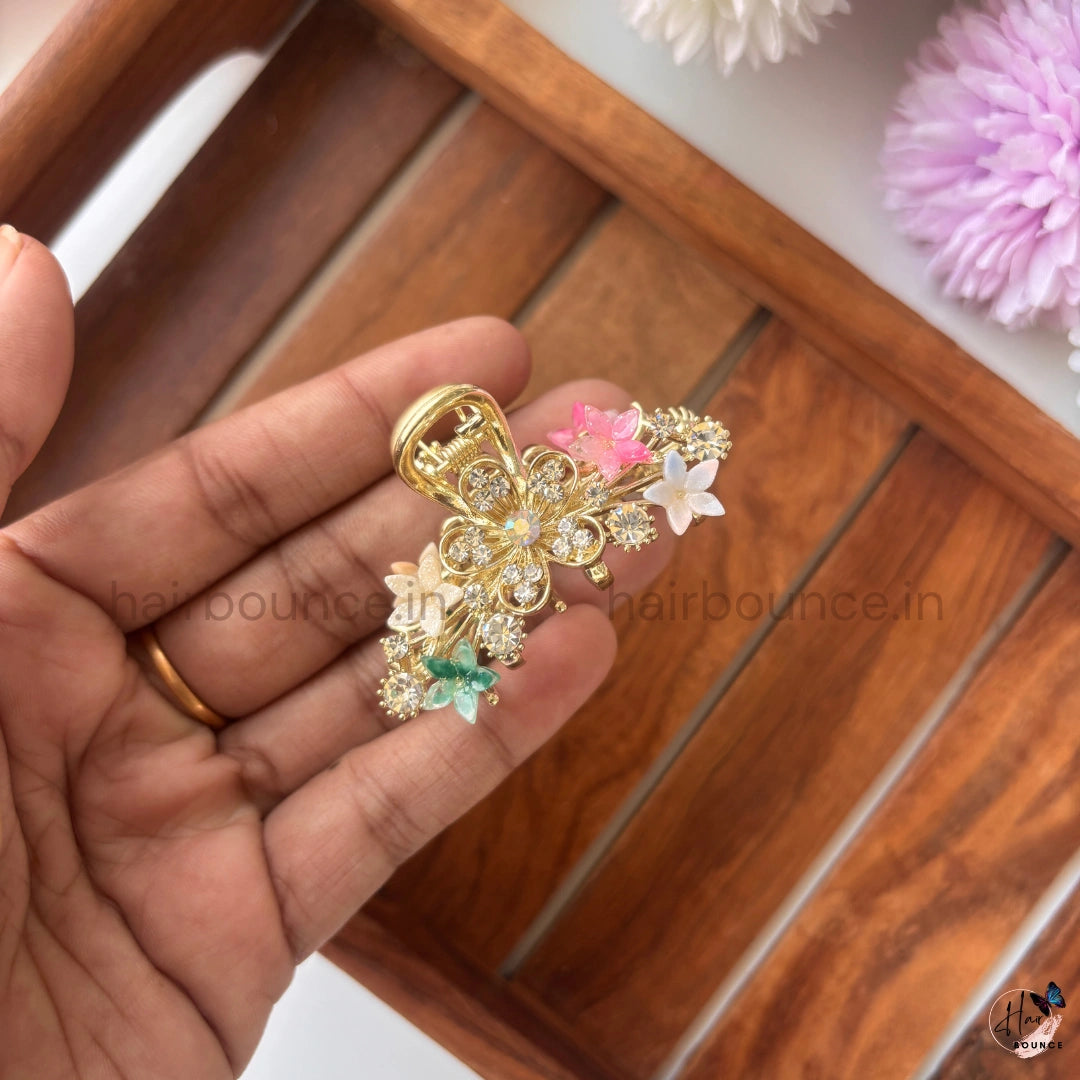 Crystal Blossom Luxe Metal Hair Claw – Medium
