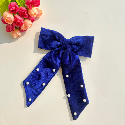 Velvet Tail Bow - Blue