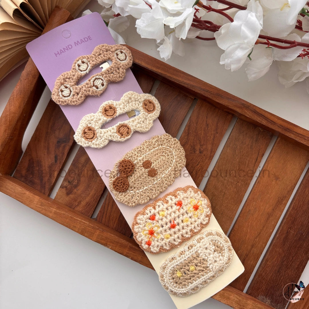 Cozy Neutral Crochet Tic Tac Hair Clips – Pack of 5