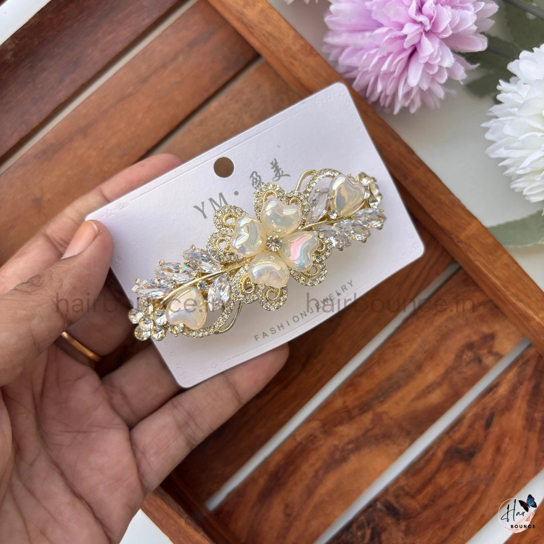 Floral Heart Crystal Hair Barrette
