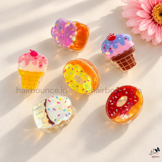 Sweet Treats Ice Cream & Donut Mini Hair Claw Clips – Pack of 6