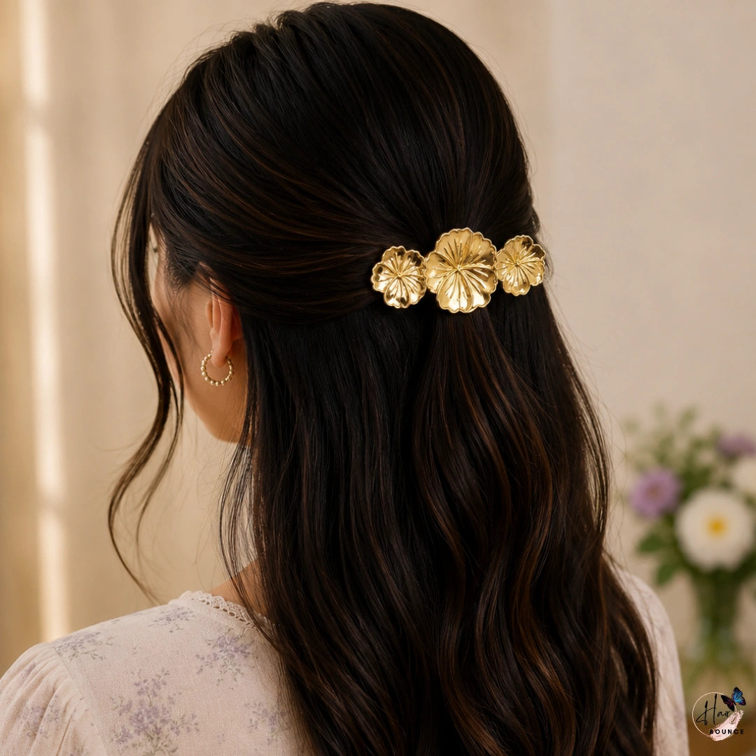 Lustre Bloom Metallic Floral Center Hair Clip