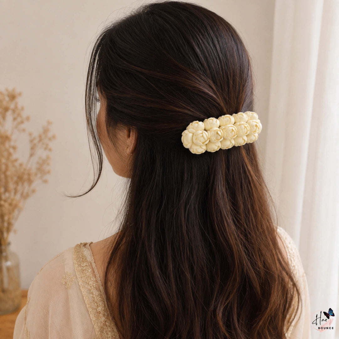 Ivory Rose Floral Center Clip