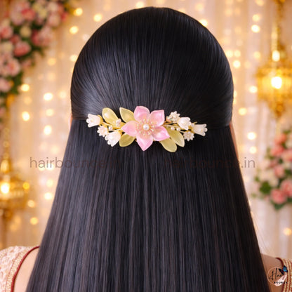 Golden Garden Floral Hair Barrette – Elegant Pearl Blossom Clip