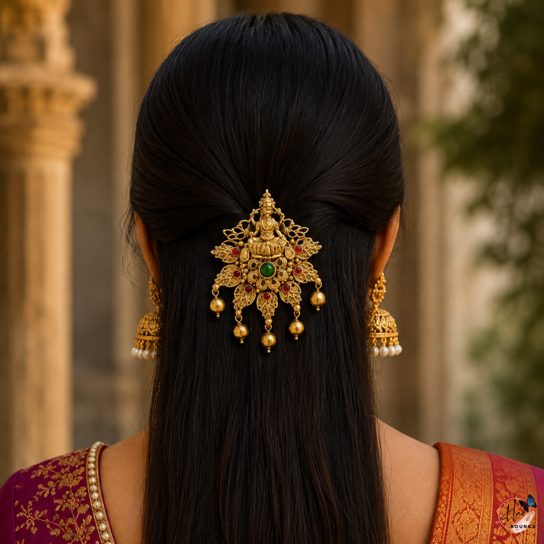 Lakshmi Floral Antique Jada Billa with Gold Bead Hangings