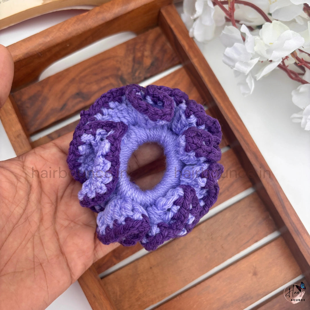 Handmade Crochet Ruffle Scrunchie – Soft Knitted Hair Scrunchie for Girls & Women