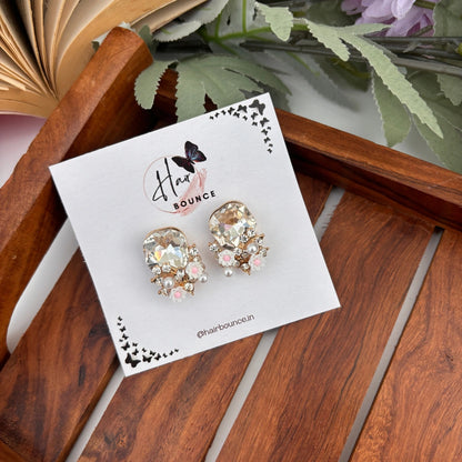 Amber Bloom Crystal Studs - White