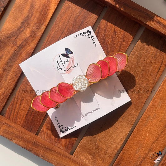Scarlet Pearl Rose Center Hair Clip