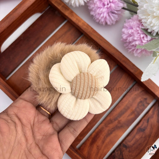 Bloom Fluff Fur Scrunchie | Soft Plush Floral Hair Scrunchie for Women & Girls