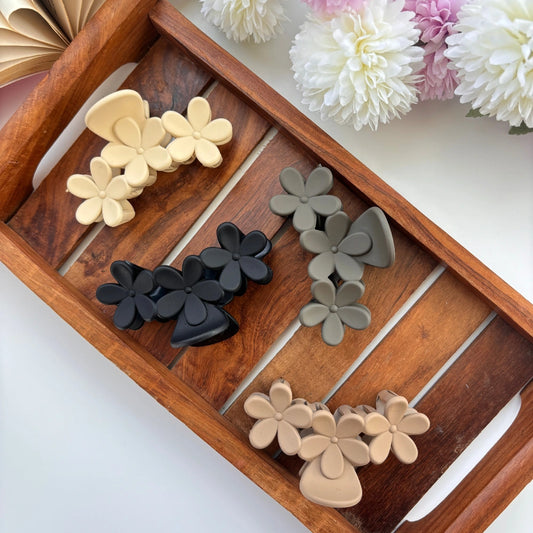 Matte Finish Triple Flower Hair Claw - Large