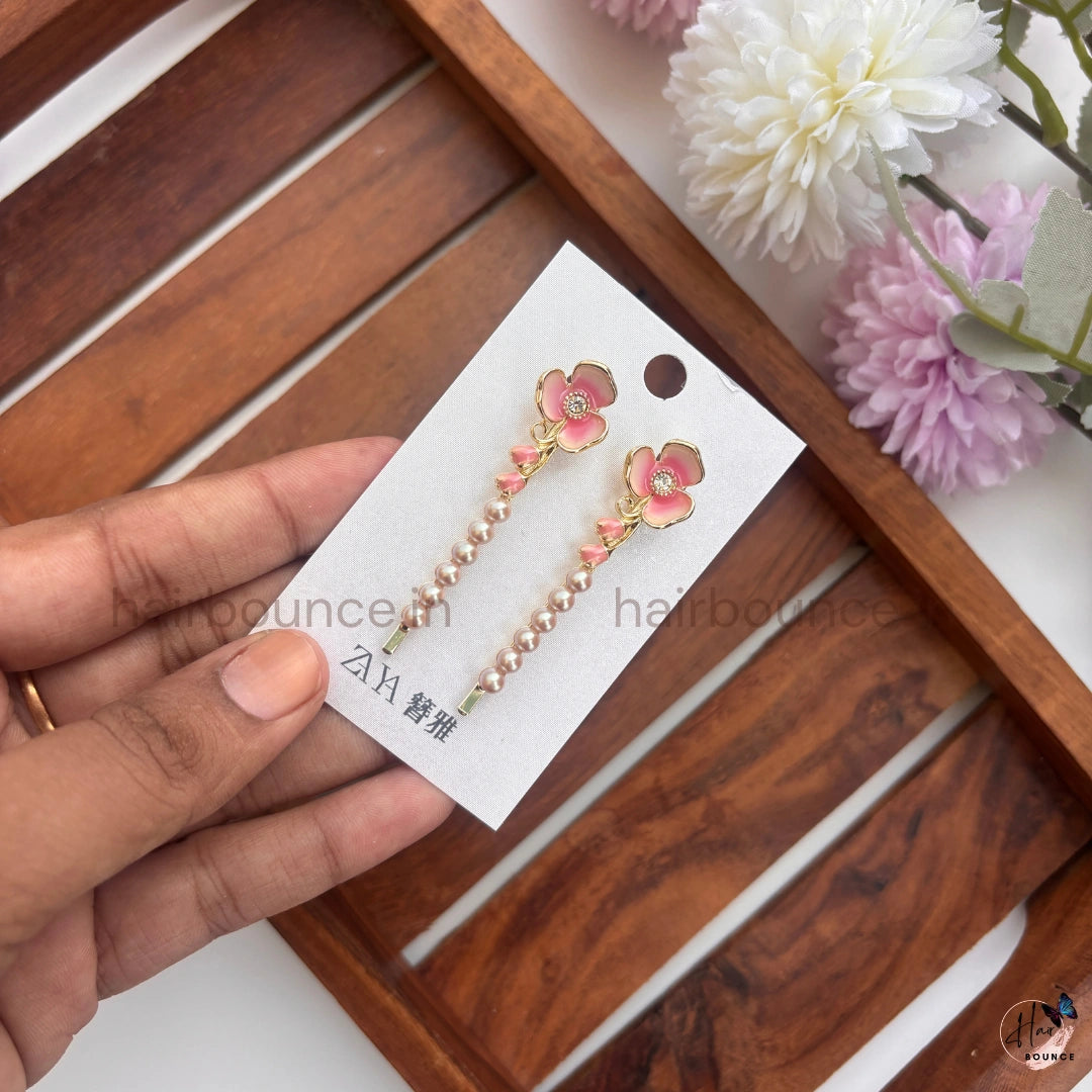 Floral Pearl Drop Hair Pins Set