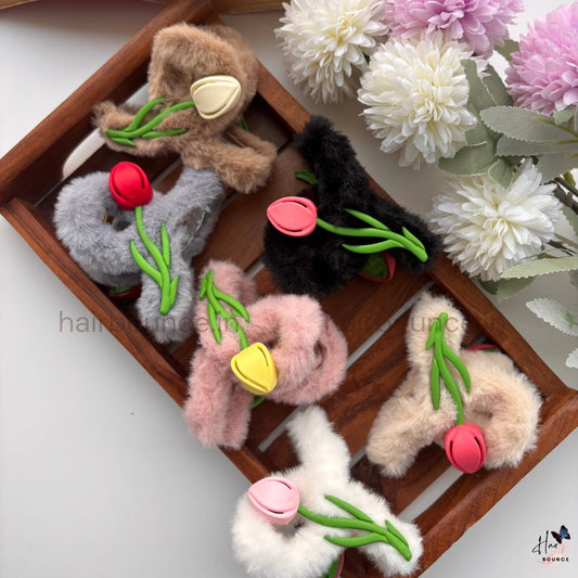 Colourful Fuzzy Tulip Hair Claw - Large