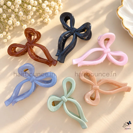 Pastel Elegance Bow Hair Claw - Premium Acrylic Large