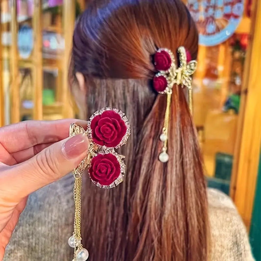 Velvet Rose Butterfly Hair Clip 🌹🦋