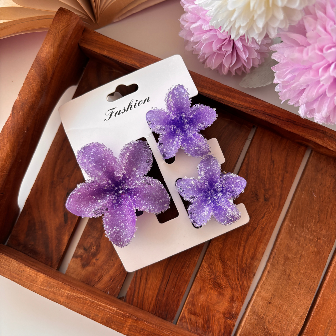 Sugar Gloss Flower Hair Claw – Set of 3 (1 Medium + 2 Small)