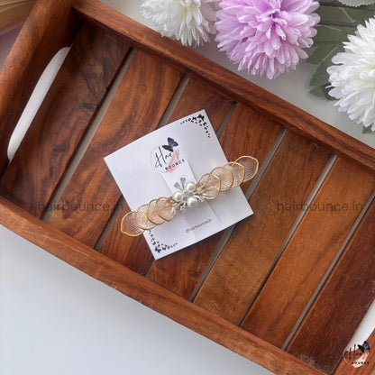 Gold-Edge Floral Pearl Barrette Hair Clip