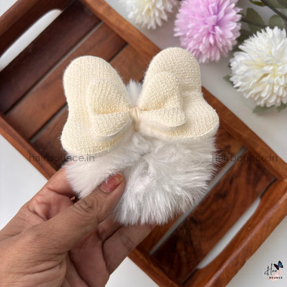 Furry Bow Hair Scrunchie – Soft Plush Fabric | Winter Chic