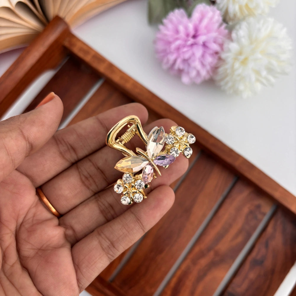 Premium Metal  Butterfly Flower Hair Claw - Medium