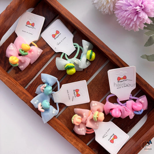 Pastel Bow Rubber Bands with Cute Charms
