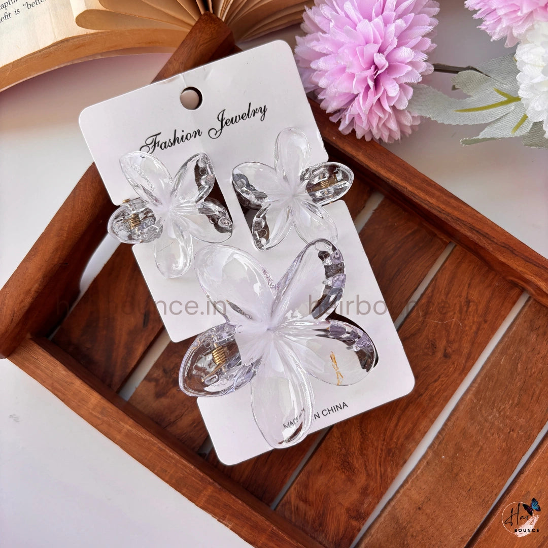 Transparent Floral Korean Style Hair Claw - Set of 3