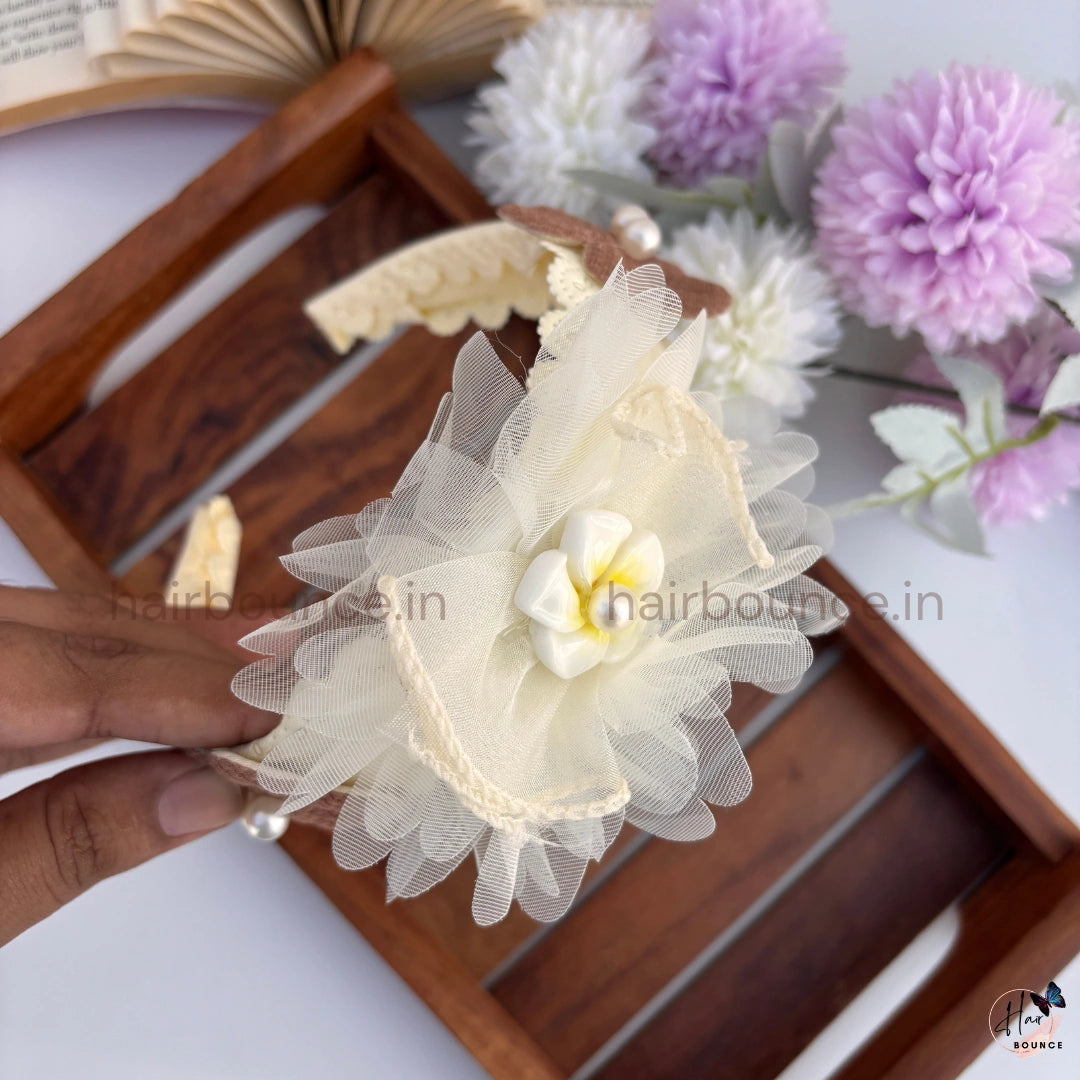 Pearl Blossom Mesh Floral Headband for Girls – Elegant Kids Hair Band