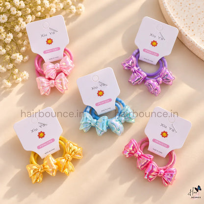 Shimmering Bow Hair Rubber Bands for Girls - Pack of 5