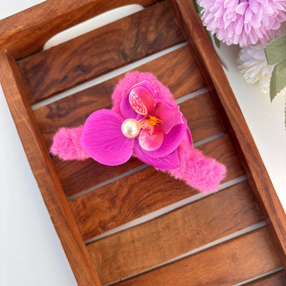 Fur Loop with Flower Hair Claw - Large