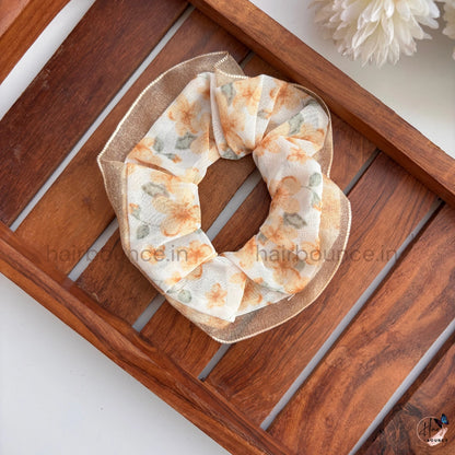Floral Sheer Edge Scrunchie Hair Tie