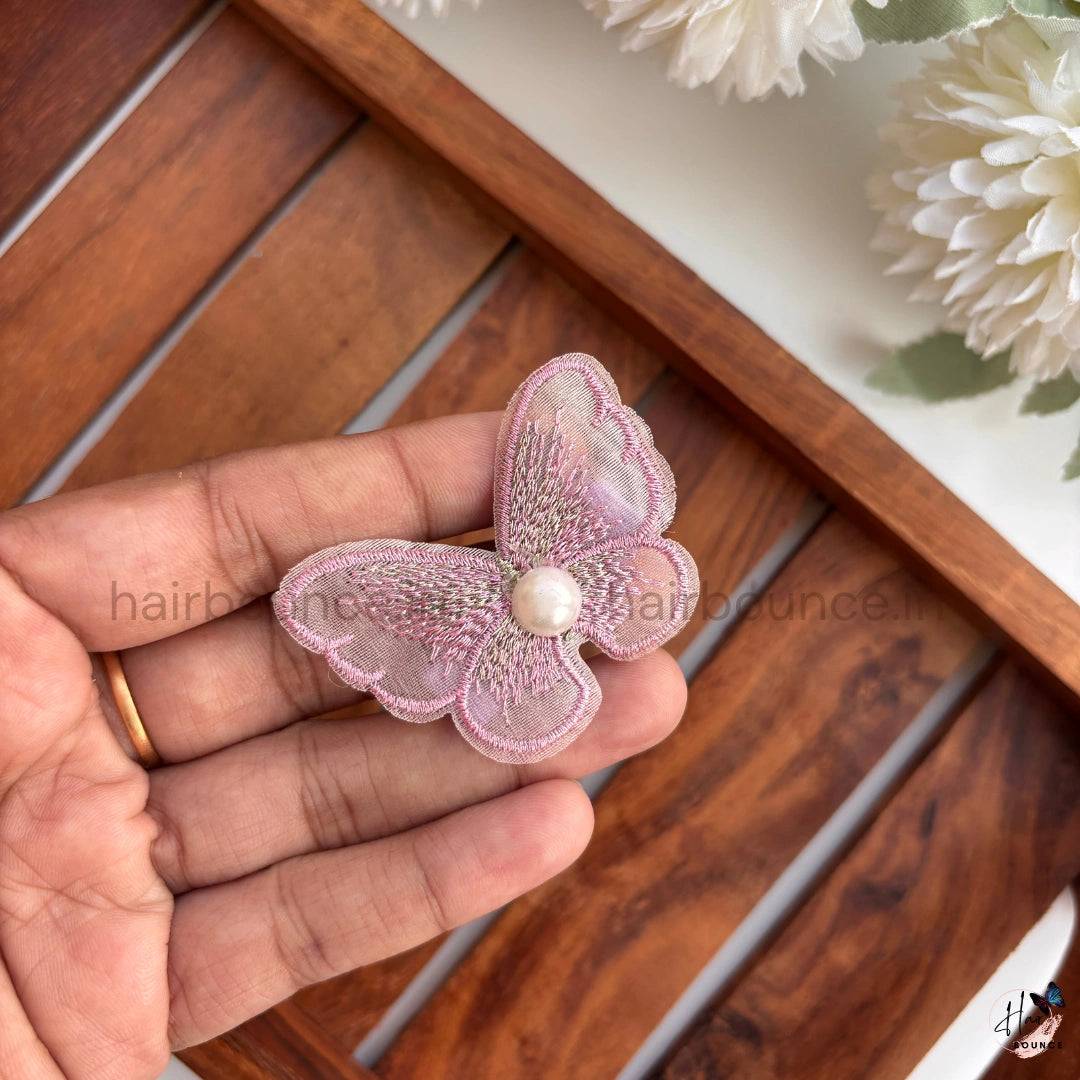 Elegant Embroidered Butterfly Hair Clip with Pearl
