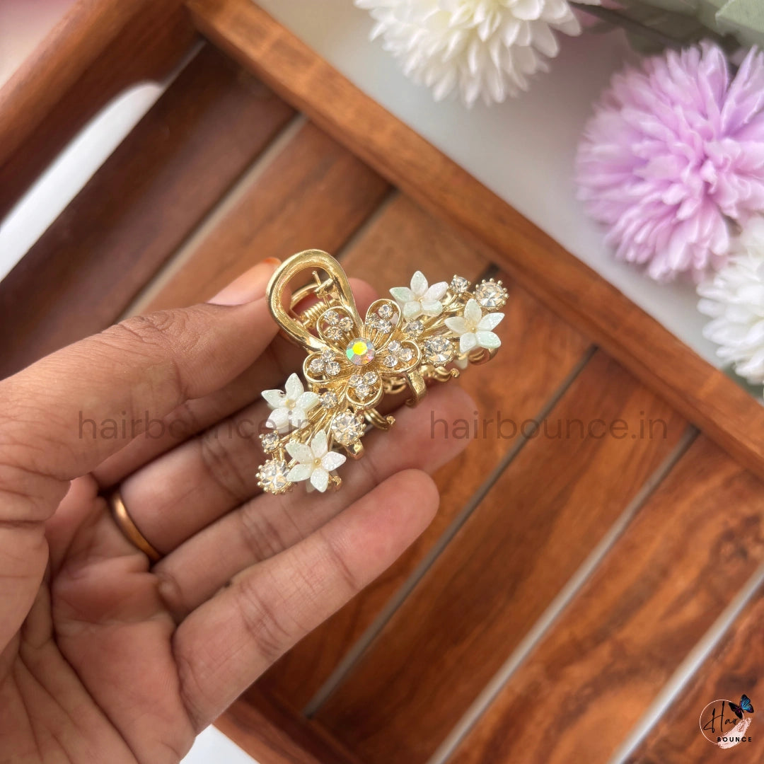 Crystal Blossom Luxe Metal Hair Claw – Medium
