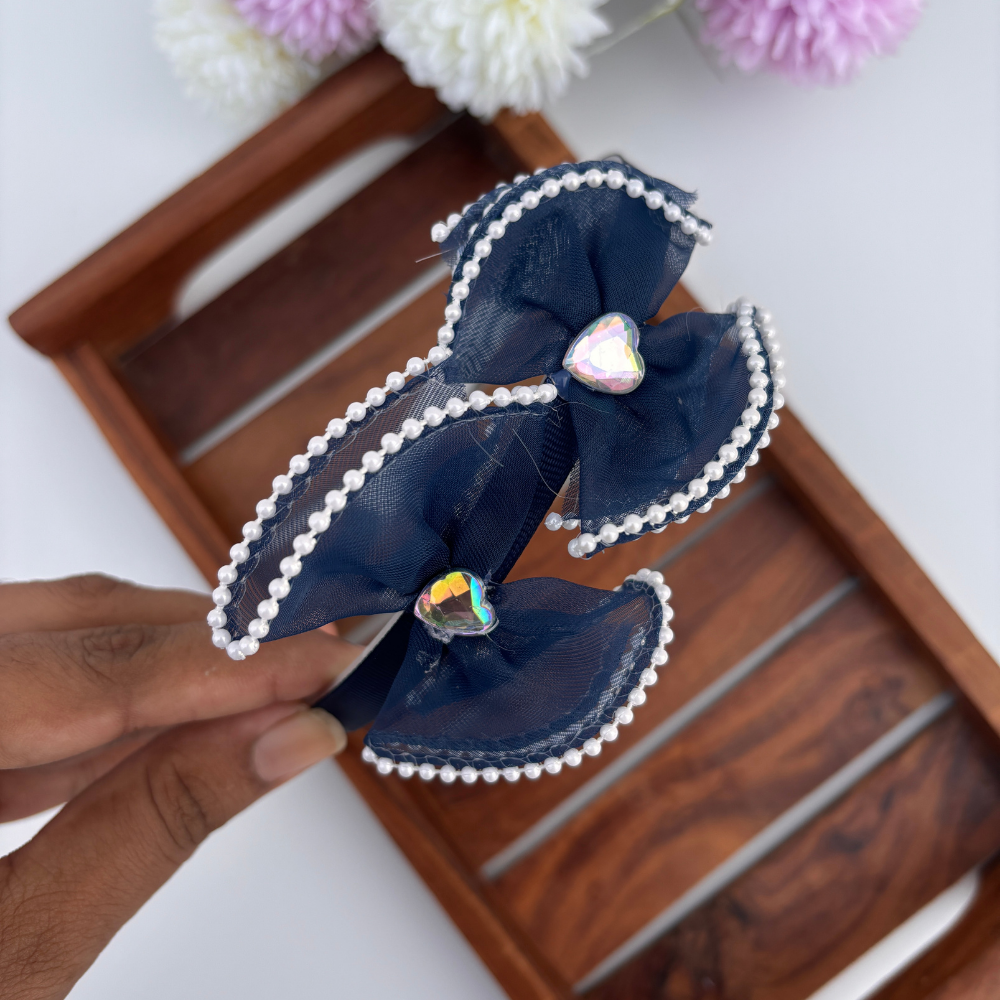 Pearl Trim Heart Bow Headband