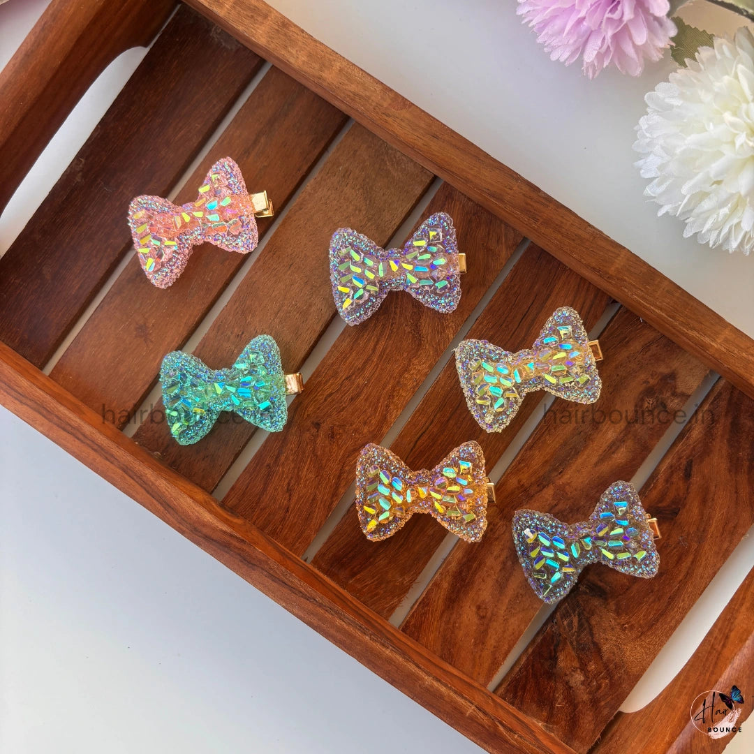 Holographic Sparkle Bow Hair Clip