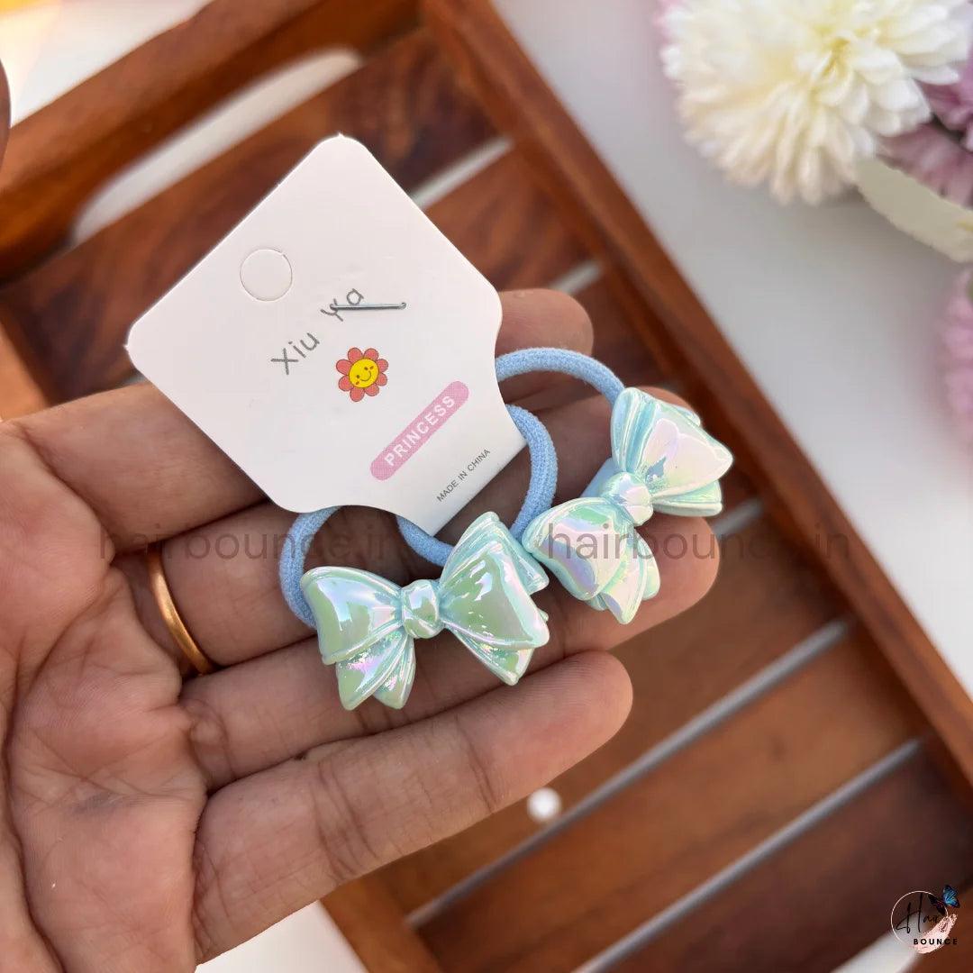 Shimmering Bow Hair Rubber Bands for Girls - Pack of 5