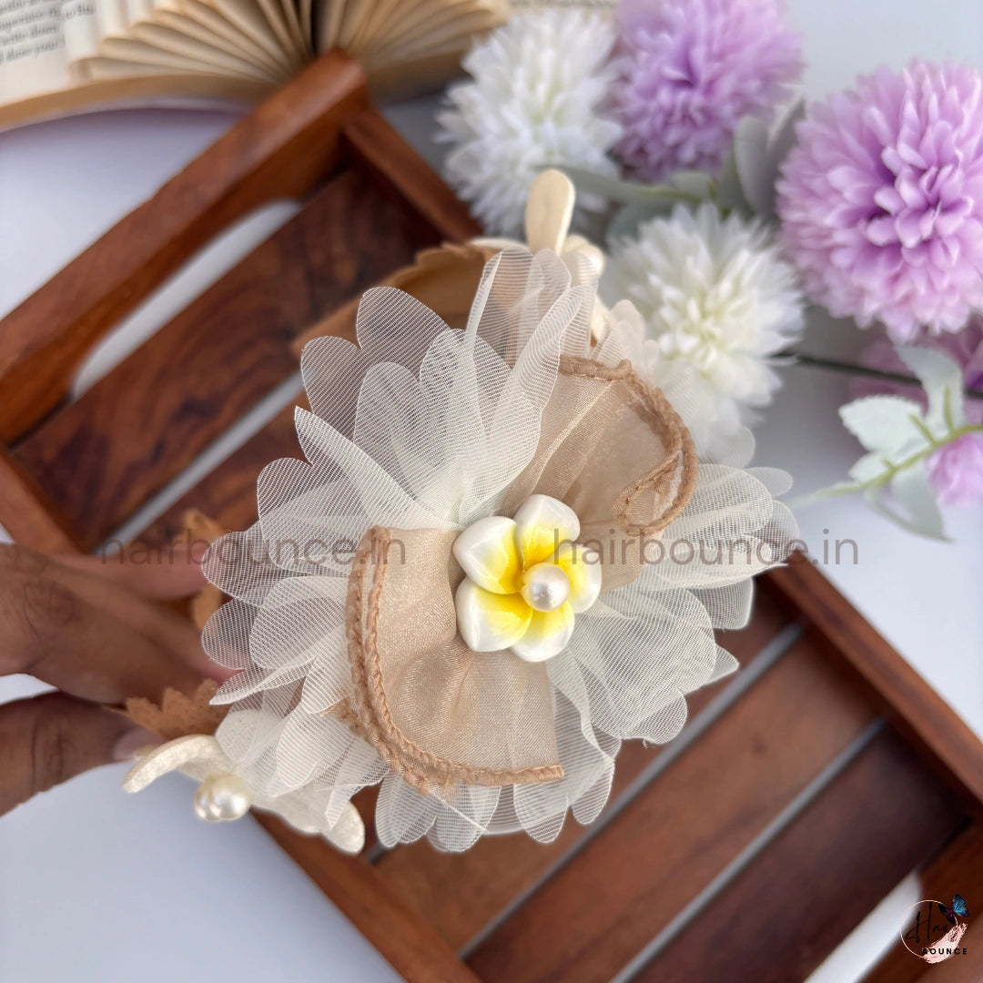 Pearl Blossom Mesh Floral Headband for Girls – Elegant Kids Hair Band