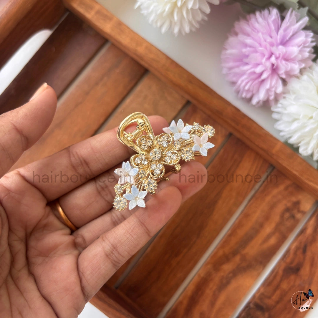 Crystal Blossom Luxe Metal Hair Claw – Medium