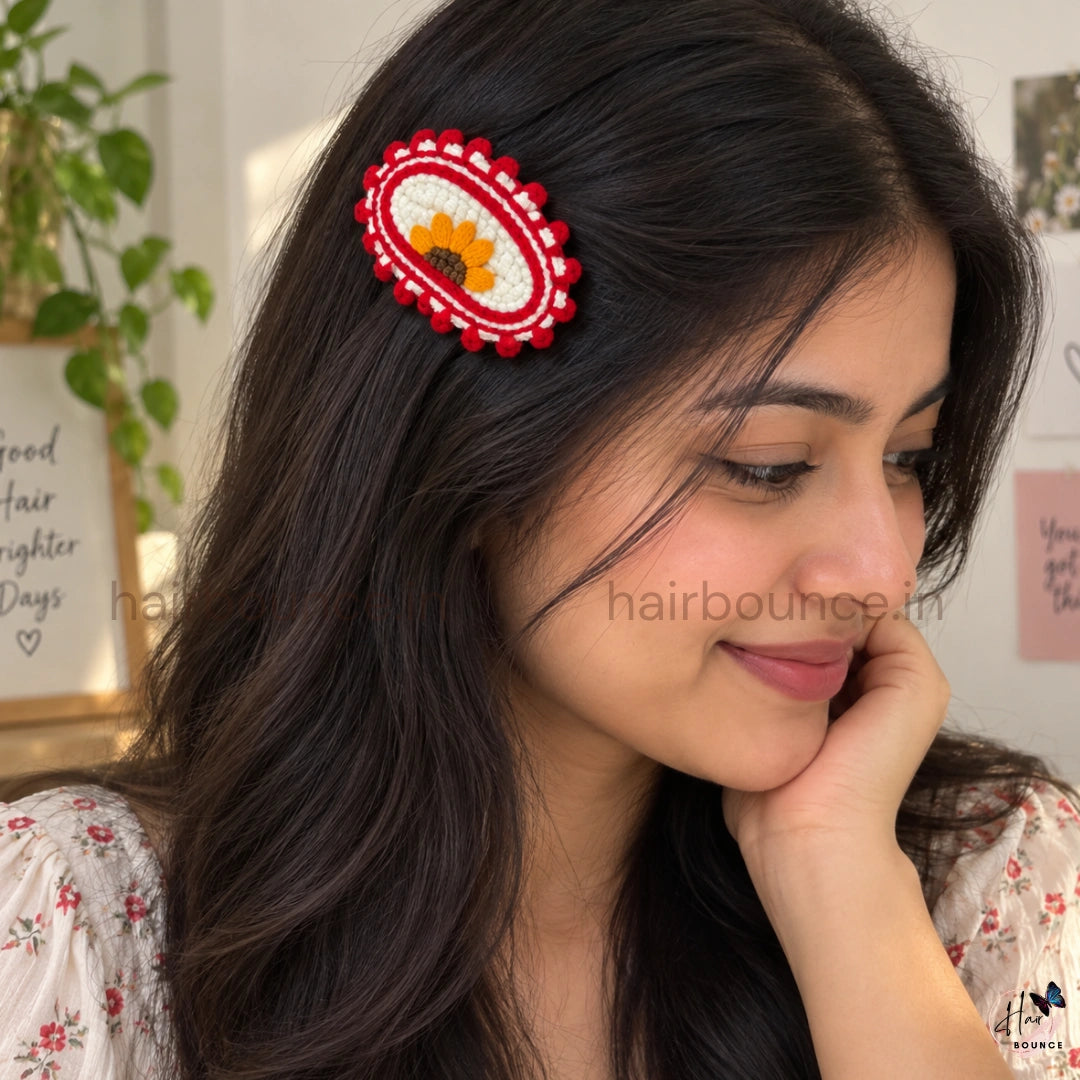 Premium Handmade Crochet Sunflower Tic Tac Hair Clips – Pack of 2