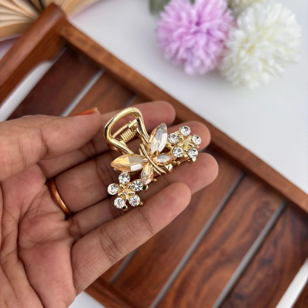 Premium Metal  Butterfly Flower Hair Claw - Medium