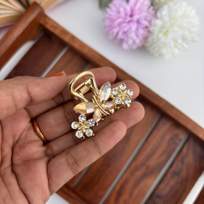 Premium Metal  Butterfly Flower Hair Claw - Medium