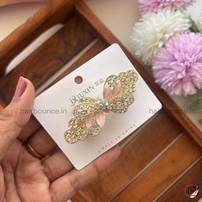 Crystal Bloom Butterfly Bow Center Clip