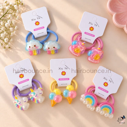 Cute Unicorn & Rainbow Ponytail Rubber Bands for Girls – Pack of 2