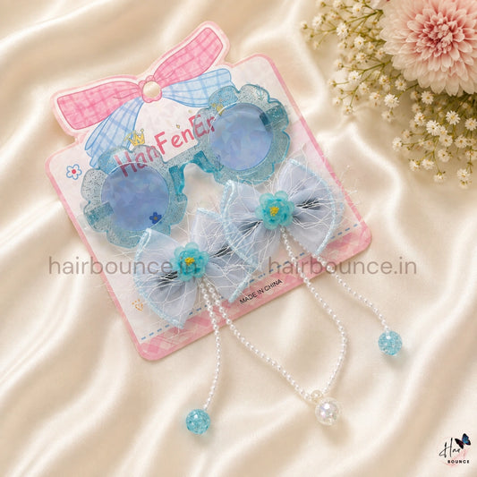 Princess Kids Sunglasses & Bow Hair Clip Gift Set - Sunglasses with Matching Hair Bows