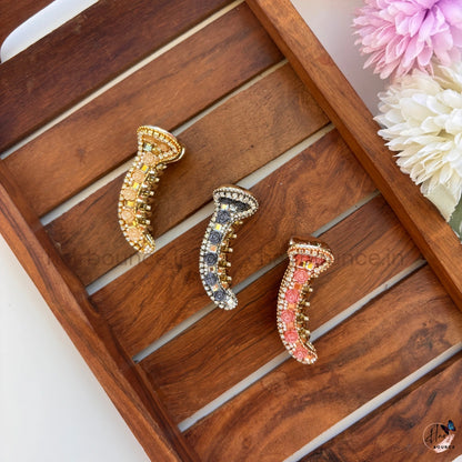 Vintage Floral Crystal Curved Hair Claw – Luxury Designer Banana Hair Clip