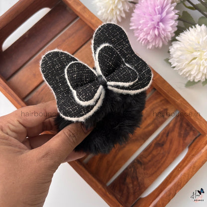 Furry Bow Hair Scrunchie – Soft Plush Fabric | Winter Chic