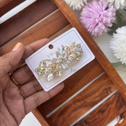 Floral Crystal Hair Barrette – Pearl & Rhinestone Designer Clip
