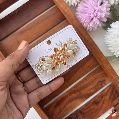 Floral Crystal Hair Barrette – Pearl & Rhinestone Designer Clip