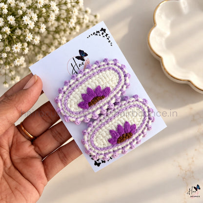 Premium Handmade Crochet Sunflower Tic Tac Hair Clips – Pack of 2