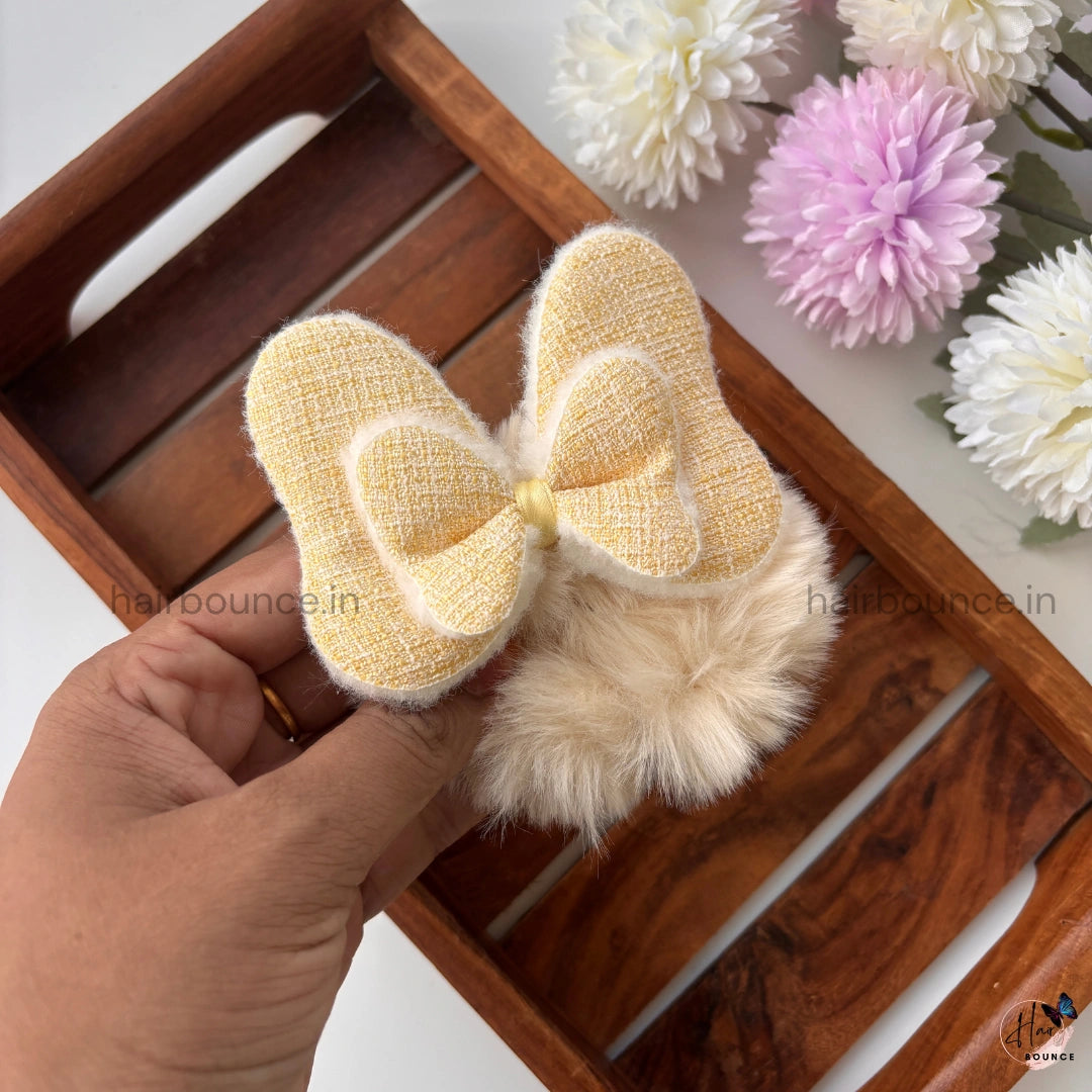 Furry Bow Hair Scrunchie – Soft Plush Fabric | Winter Chic