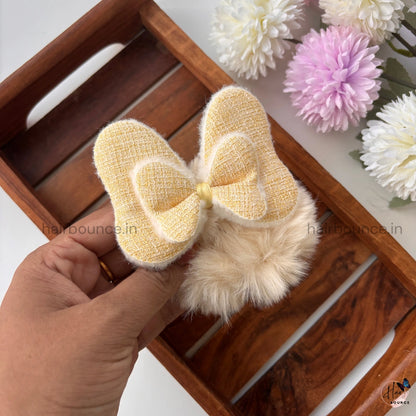 Furry Bow Hair Scrunchie – Soft Plush Fabric | Winter Chic