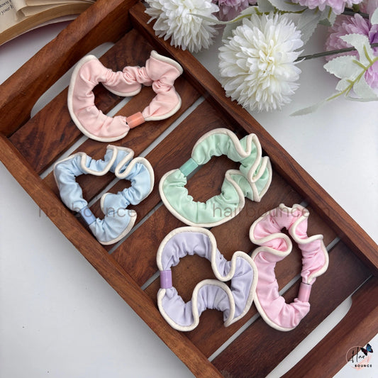 Pastel Ruffle Edge Fabric Hair Scrunchies for Women & Girls